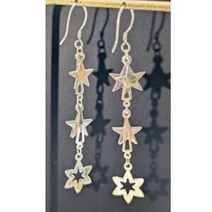 925 Sterling Silver Dangling Star Wire Earrings